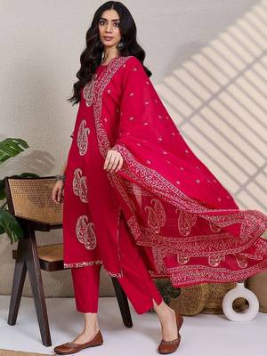 Women Paisley Printed Regular Pure Cotton Kurta with Trousers & With Dupatta 1