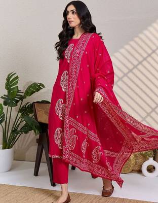 Women Paisley Printed Regular Pure Cotton Kurta with Trousers & With Dupatta 4