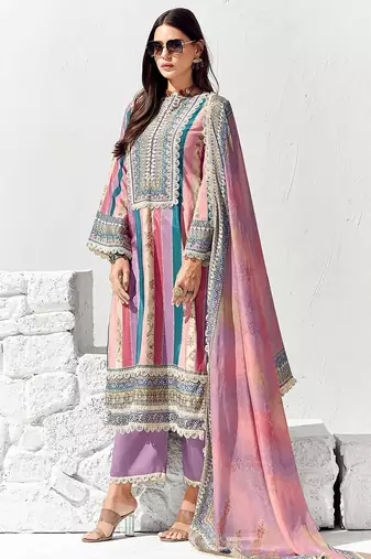 Women Ethnic Motifs Printed Regular Thread Work Kurta Trousers With Dupatta