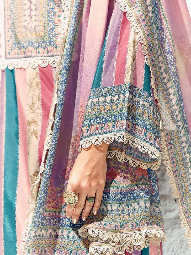 Women Ethnic Motifs Printed Regular Thread Work Kurta Trousers With Dupatta