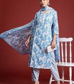 Floral Printed Panelled Beads & Stones Pure Cotton Kurta With Trousers & Dupatta
