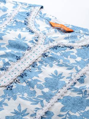 Floral Printed Panelled Beads & Stones Pure Cotton Kurta With Trousers & Dupatta 2