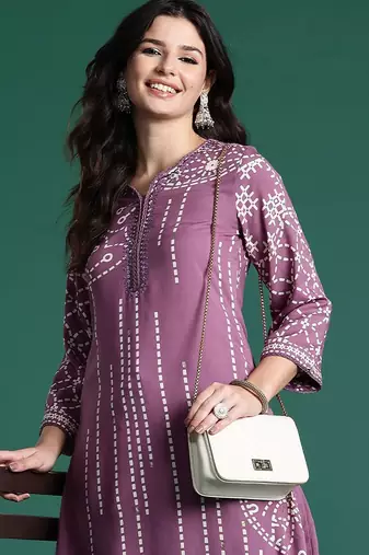 Printed Beads & Stones Kurta with Palazzos