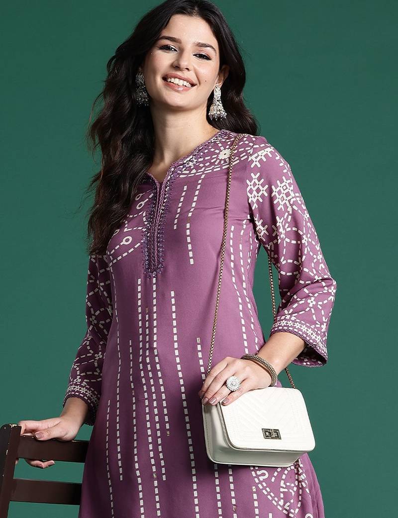 Printed Beads & Stones Kurta with Palazzos