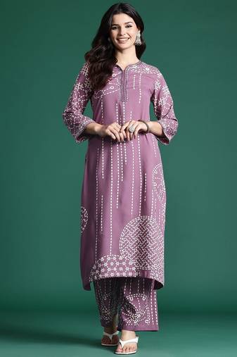 Printed Beads & Stones Kurta with Palazzos