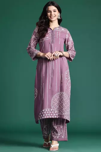 Printed Beads & Stones Kurta with Palazzos