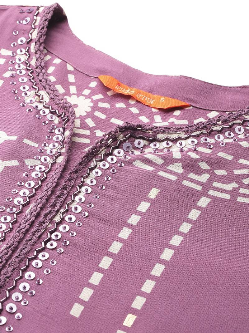 Printed Beads & Stones Kurta with Palazzos