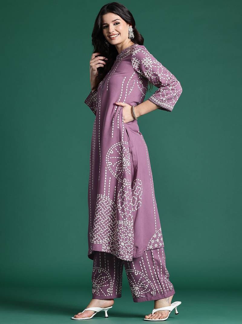 Printed Beads & Stones Kurta with Palazzos