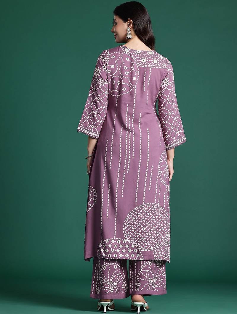 Printed Beads & Stones Kurta with Palazzos