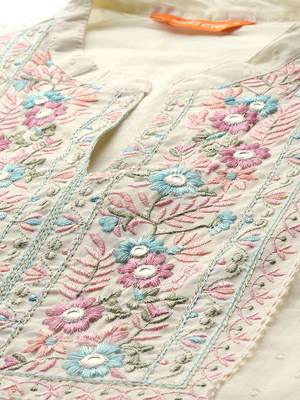 Floral Embroidered Panelled Thread Work Pure Cotton Kurta With Trousers & Dupatta 2