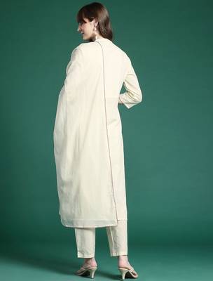 Floral Embroidered Panelled Thread Work Pure Cotton Kurta With Trousers & Dupatta 8