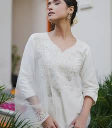 Floral Embroidered Thread Work Kurta with Trousers & Dupatta