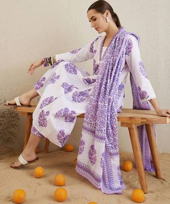 V-Neck Floral Printed Panelled Pure Cotton Kurta Set 2