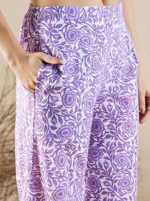 V-Neck Floral Printed Panelled Pure Cotton Kurta Set 3