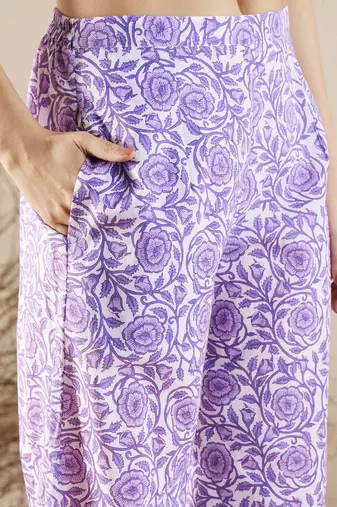 V-Neck Floral Printed Panelled Pure Cotton Kurta Set