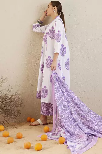 V-Neck Floral Printed Panelled Pure Cotton Kurta Set