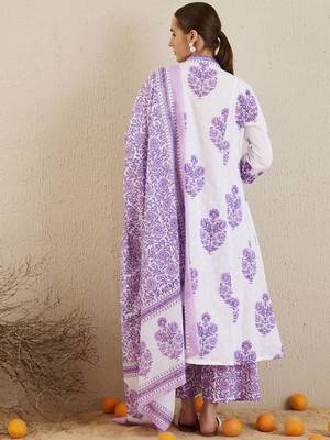 V-Neck Floral Printed Panelled Pure Cotton Kurta Set 6