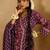 Purple Floral Printed Angrakha V-Neck Thread Work Pure Cotton A-Line Kurta Set