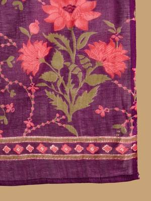 Purple Floral Printed Angrakha V-Neck Thread Work Pure Cotton A-Line Kurta Set 4