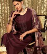 Floral Embroidered Thread Work Kurta With Trousers & Dupatta