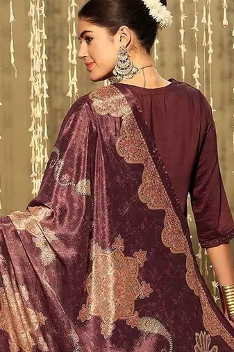 Floral Embroidered Thread Work Kurta With Trousers & Dupatta