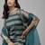 Teal Green Striped Woven Design Boat Neck Straight Kurta With Trousers & Dupatta