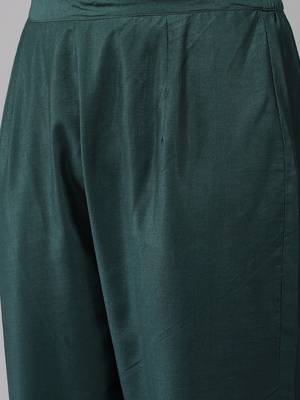 Teal Green Striped Woven Design Boat Neck Straight Kurta With Trousers & Dupatta 3