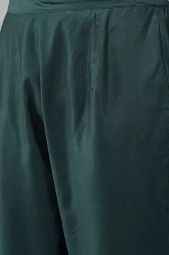 Teal Green Striped Woven Design Boat Neck Straight Kurta With Trousers & Dupatta