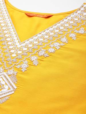 Women Yoke Design Regular Mirror Work Kurta with Trousers & Dupatta 3