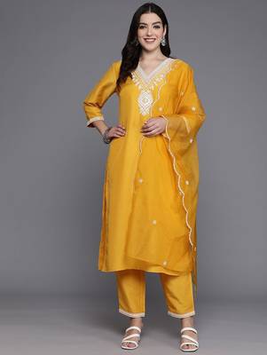 Women Yoke Design Regular Mirror Work Kurta with Trousers & Dupatta 1