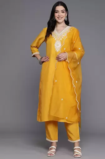 Women Yoke Design Regular Mirror Work Kurta with Trousers & Dupatta