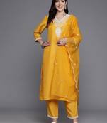 Women Yoke Design Regular Mirror Work Kurta with Trousers & Dupatta