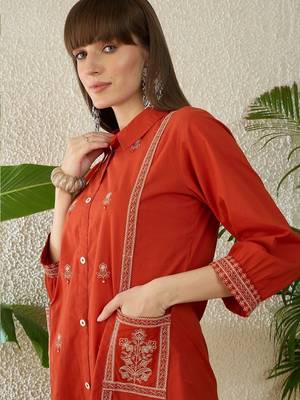 Ethnic Motifs Embroidered Thread Work Pure Cotton Kurta With Trouser 3