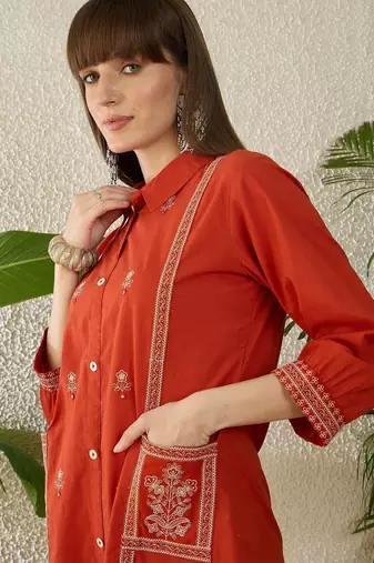 Ethnic Motifs Embroidered Thread Work Pure Cotton Kurta With Trouser