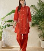 Ethnic Motifs Embroidered Thread Work Pure Cotton Kurta With Trouser
