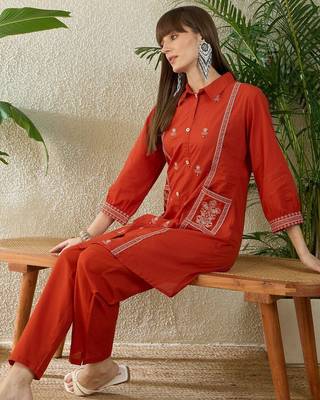 Ethnic Motifs Embroidered Thread Work Pure Cotton Kurta With Trouser 7