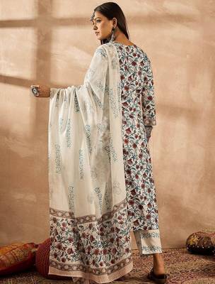 Women Floral Printed Regular Pure Cotton Kurta with Trousers & With Dupatta 6
