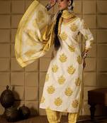 floral printed v-neck  cotton straight kurta with salwar & dupatta