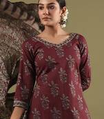 floral printed v-neck  cotton straight kurta with salwar & dupatta