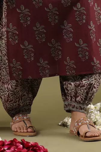Floral Printed V-Neck Pure Cotton Straight Kurta with Salwar & Dupatta