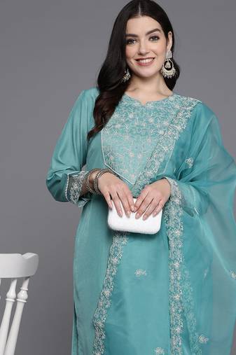 Women Floral Yoke Design Regular Kurta with Trousers & Dupatta