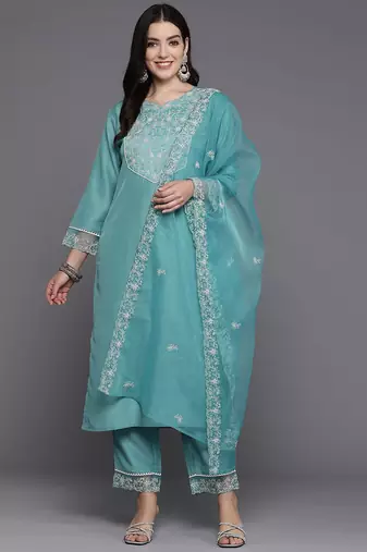 Women Floral Yoke Design Regular Kurta with Trousers & Dupatta