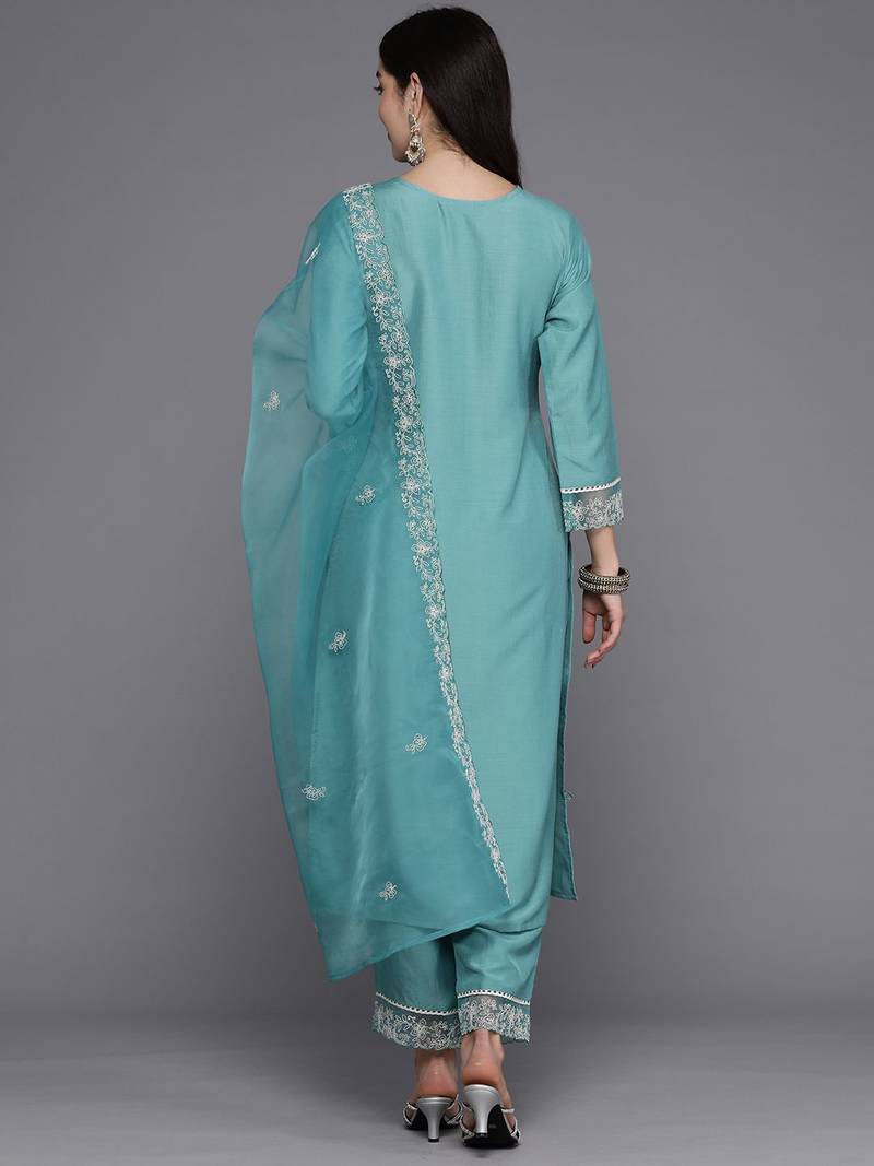 Women Floral Yoke Design Regular Kurta with Trousers & Dupatta