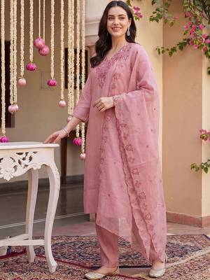 Women Ethnic Motifs Embroidered Regular Thread Work Kurta with Trousers & With Dupatta 1