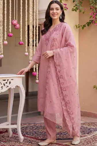 Women Ethnic Motifs Embroidered Regular Thread Work Kurta with Trousers & With Dupatta