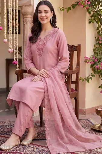 Women Ethnic Motifs Embroidered Regular Thread Work Kurta with Trousers & With Dupatta