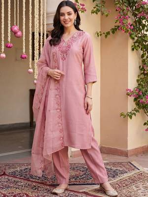Women Ethnic Motifs Embroidered Regular Thread Work Kurta with Trousers & With Dupatta 5