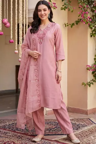 Women Ethnic Motifs Embroidered Regular Thread Work Kurta with Trousers & With Dupatta