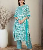 Floral Printed Straight Kurta With Trousers & Dupatta