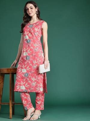 Floral Printed Pure Cotton Kurta with Trousers 1